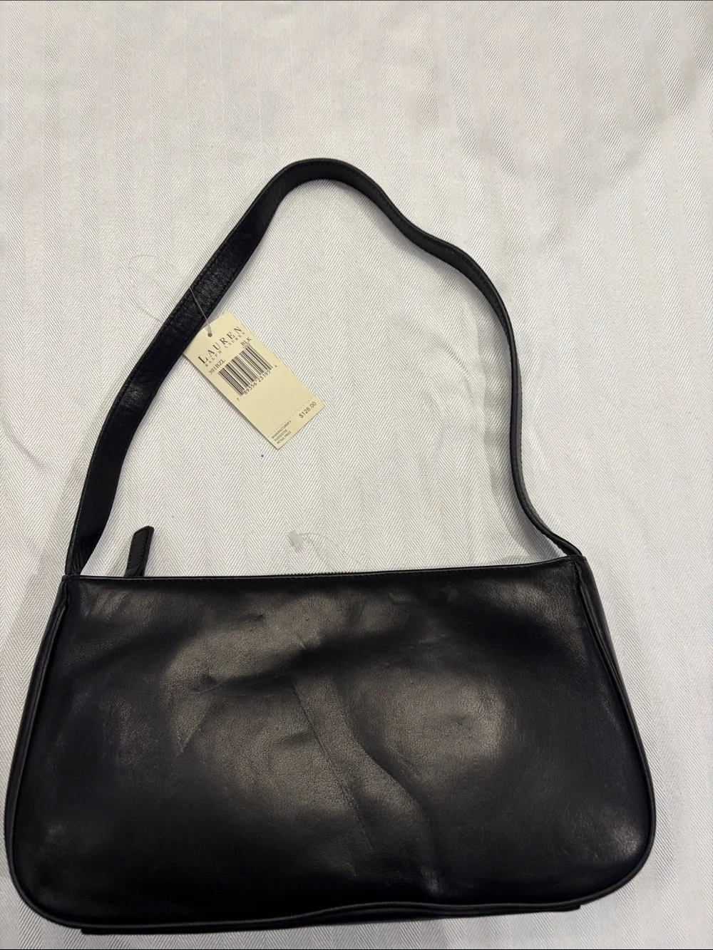 Lauren Ralph Lauren Black Leather Shoulder Bag with Front Pocket